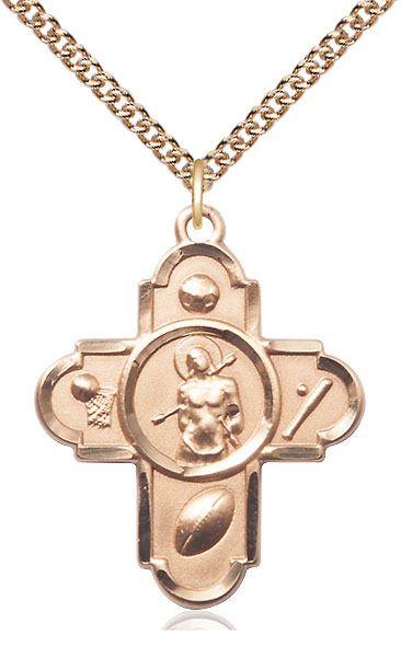 14kt Gold Filled 5-Way St Sebastian Pendant on a 24 inch Gold Filled Heavy Curb chain