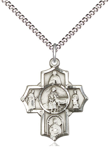 Sterling Silver 5-Way Special Needs Pendant on a 18 inch Light Rhodium Light Curb chain