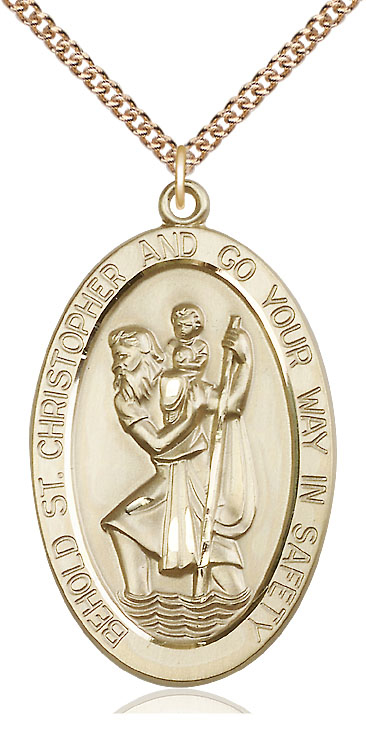 14kt Gold Filled Saint Christopher Pendant on a 24 inch Gold Filled Heavy Curb chain