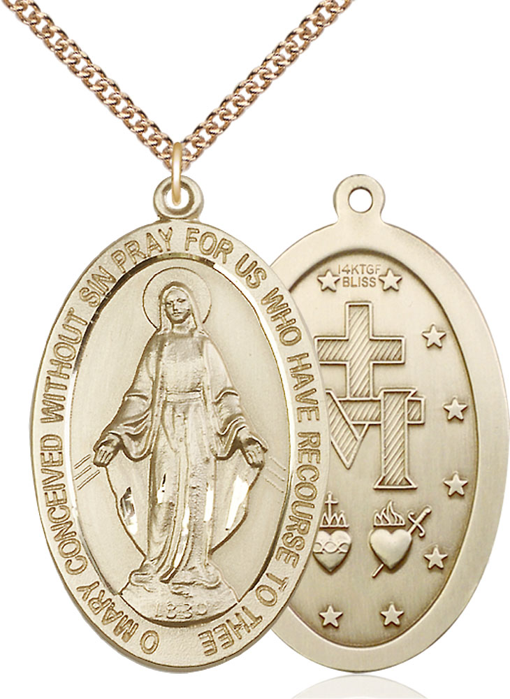 14kt Gold Filled Miraculous Pendant on a 24 inch Gold Filled Heavy Curb chain