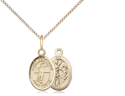 14kt Gold Filled Saint Sebastian Volleyball Pendant on a 18 inch Gold Filled Light Curb chain