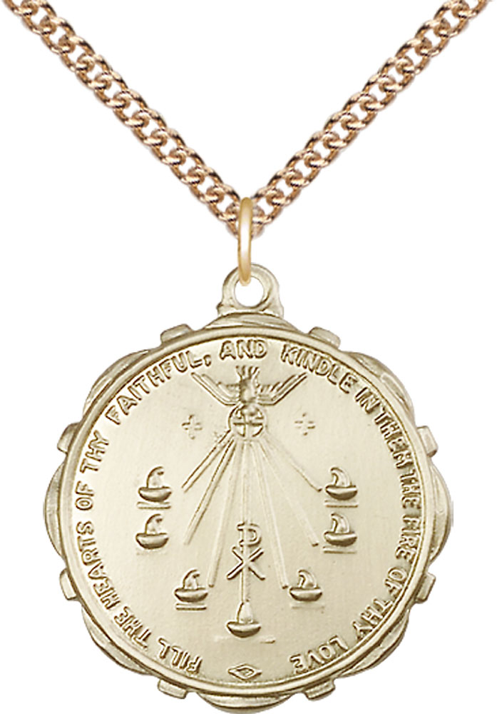 14kt Gold Filled Seven Gifts Pendant on a 24 inch Gold Filled Heavy Curb chain
