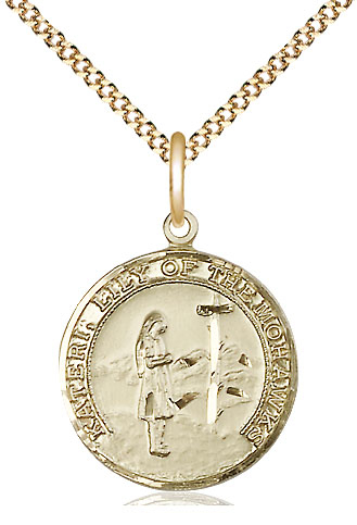 14kt Gold Filled Saint Kateri Pendant on a 18 inch Gold Plate Light Curb chain