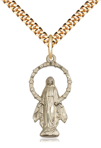 14kt Gold Filled Miraculous Pendant on a 24 inch Gold Plate Heavy Curb chain