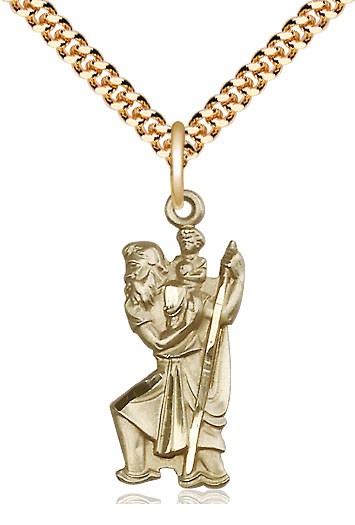 14kt Gold Filled Saint Christopher Pendant on a 24 inch Gold Plate Heavy Curb chain