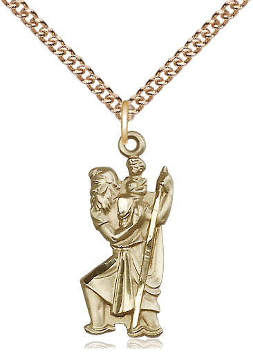 14kt Gold Filled Saint Christopher Pendant on a 24 inch Gold Filled Heavy Curb chain