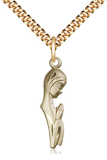 14kt Gold Filled Madonna Pendant on a 24 inch Gold Plate Heavy Curb chain
