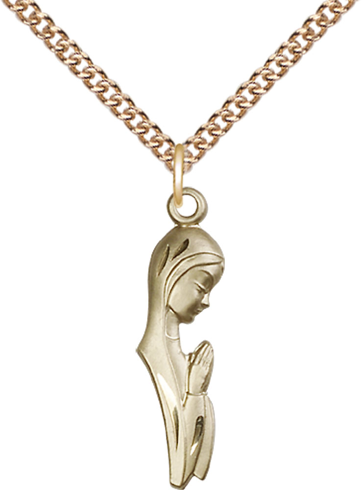 14kt Gold Filled Madonna Pendant on a 24 inch Gold Filled Heavy Curb chain