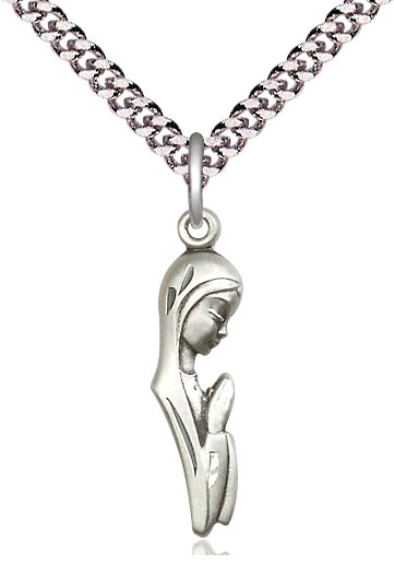 Sterling Silver Madonna Pendant on a 24 inch Light Rhodium Heavy Curb chain