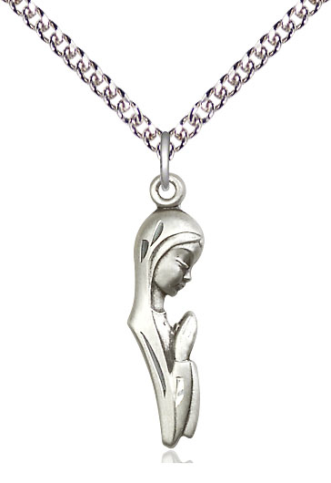Sterling Silver Madonna Pendant on a 24 inch Sterling Silver Heavy Curb chain