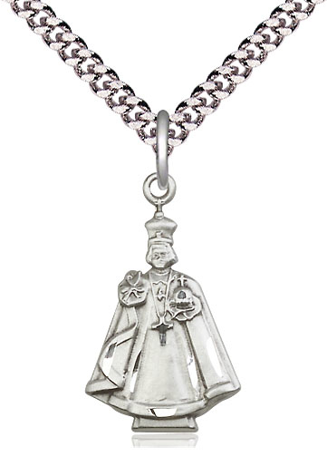 Sterling Silver Infant Figure Pendant on a 24 inch Light Rhodium Heavy Curb chain