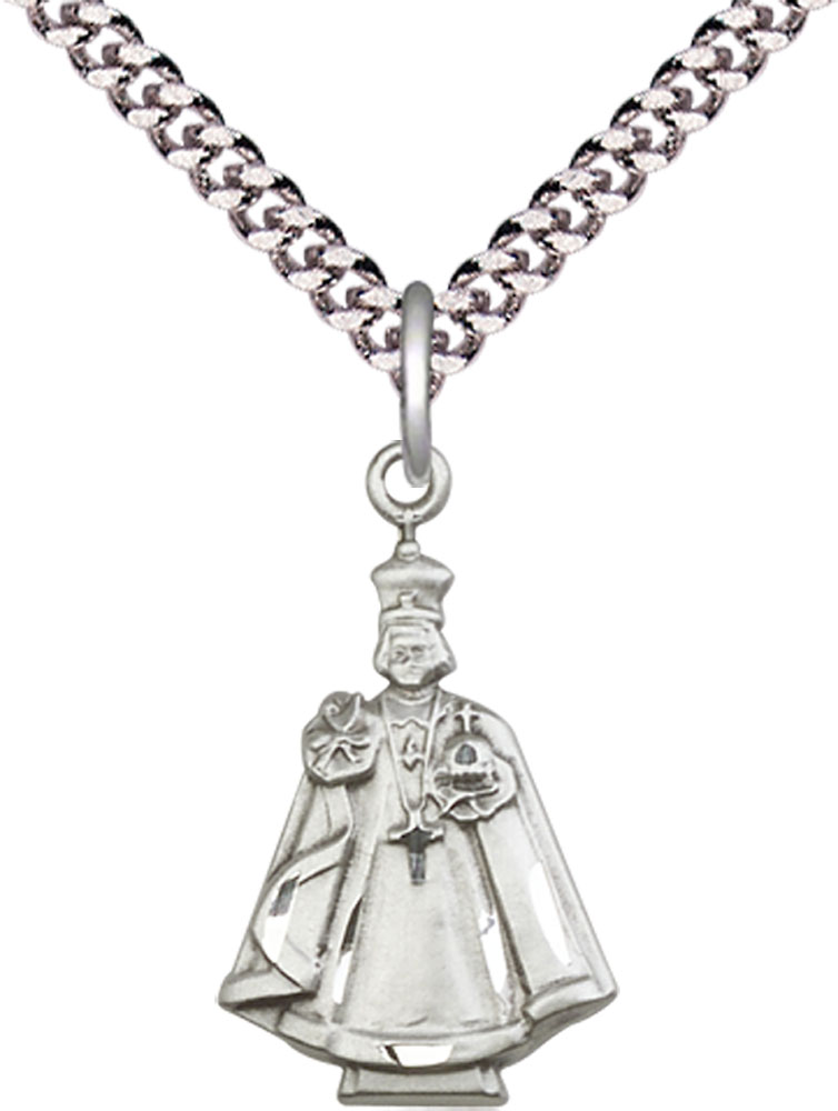 Sterling Silver Infant Figure Pendant on a 24 inch Light Rhodium Heavy Curb chain