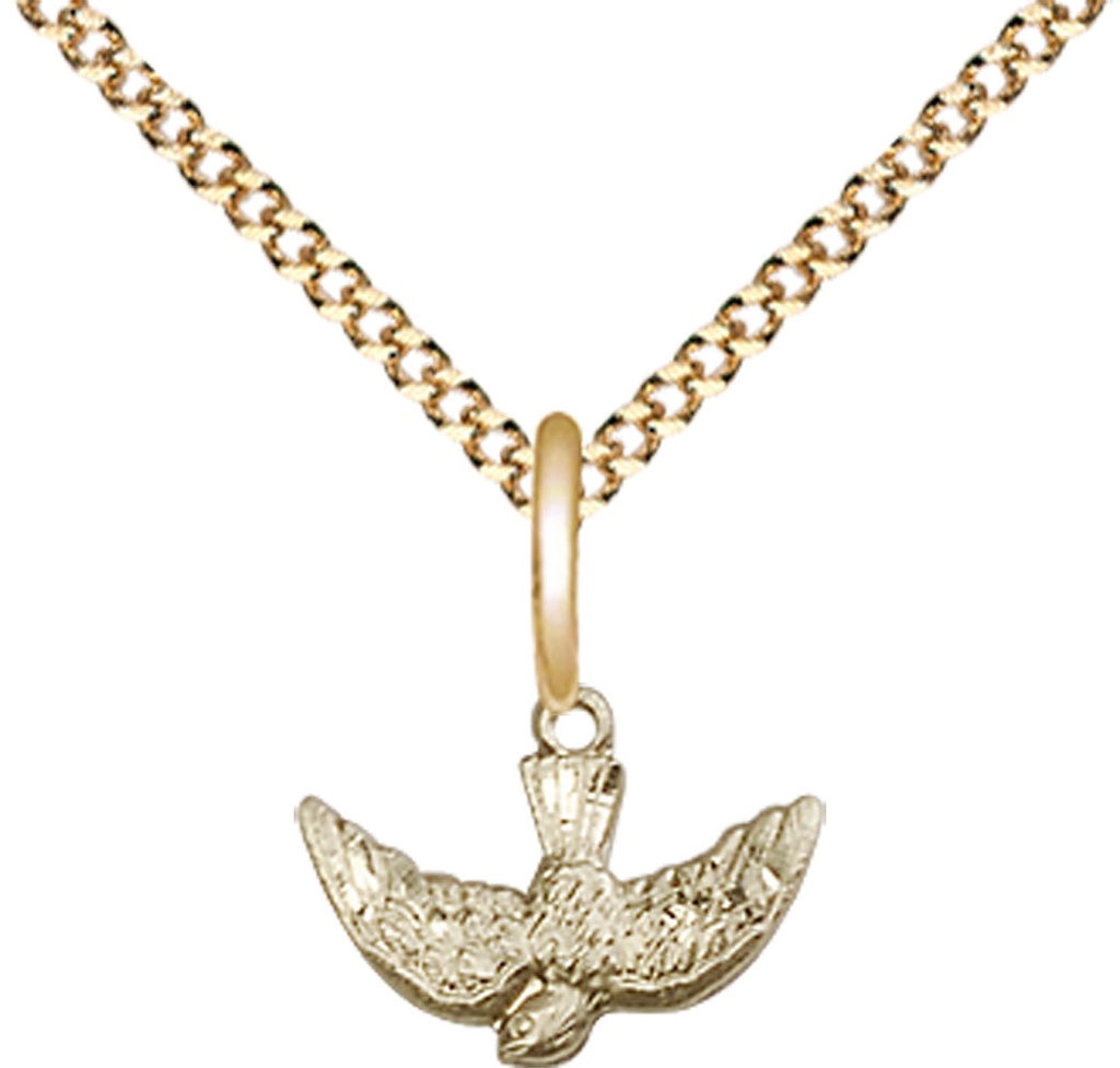 14kt Gold Filled Holy Spirit Pendant on a 18 inch Gold Plate Light Curb chain