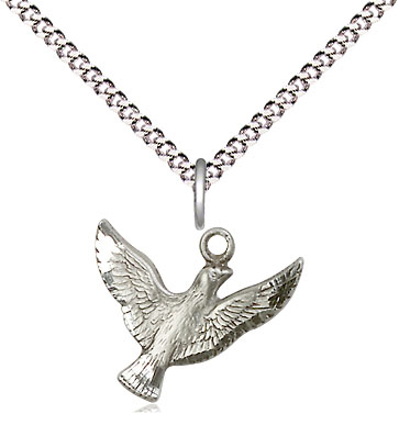 Sterling Silver Holy Spirit Pendant on a 18 inch Light Rhodium Light Curb chain