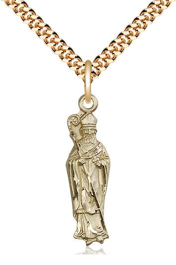 14kt Gold Filled Saint Patrick Pendant on a 24 inch Gold Plate Heavy Curb chain