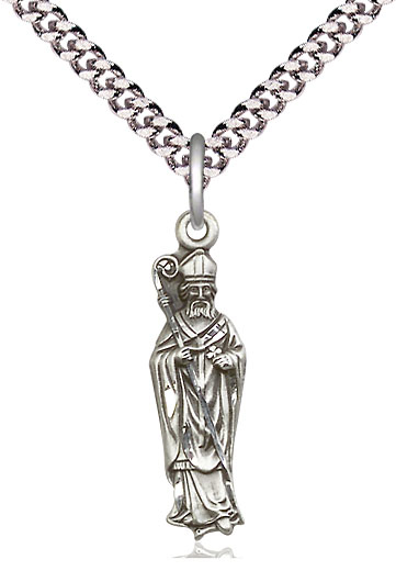 Sterling Silver Saint Patrick Pendant on a 24 inch Light Rhodium Heavy Curb chain