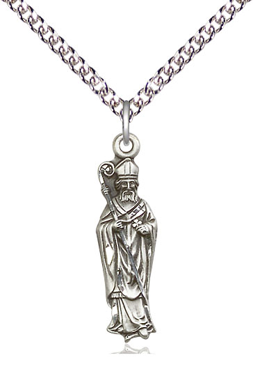 Sterling Silver Saint Patrick Pendant on a 24 inch Sterling Silver Heavy Curb chain