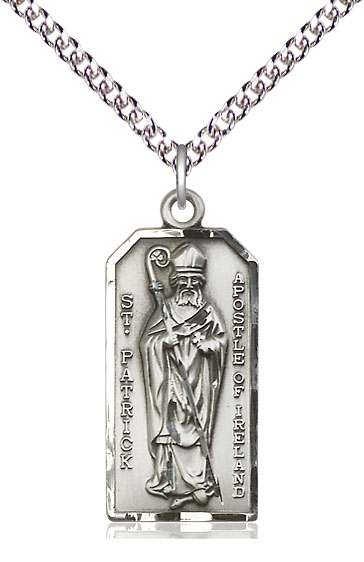 Sterling Silver Saint Patrick Pendant on a 24 inch Sterling Silver Heavy Curb chain