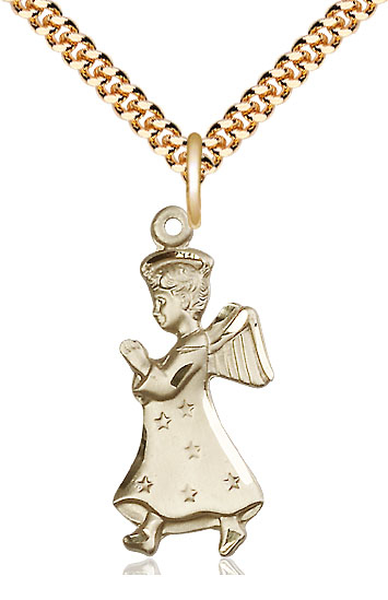 14kt Gold Filled Angel Pendant on a 24 inch Gold Plate Heavy Curb chain