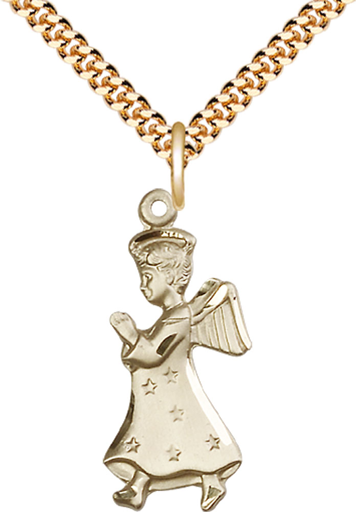 14kt Gold Filled Angel Pendant on a 24 inch Gold Plate Heavy Curb chain