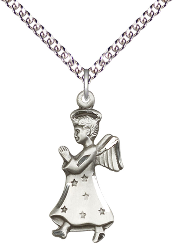 Sterling Silver Angel Pendant on a 24 inch Sterling Silver Heavy Curb chain
