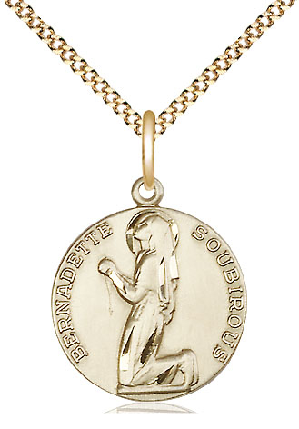 14kt Gold Filled Saint Bernadette Pendant on a 18 inch Gold Plate Light Curb chain