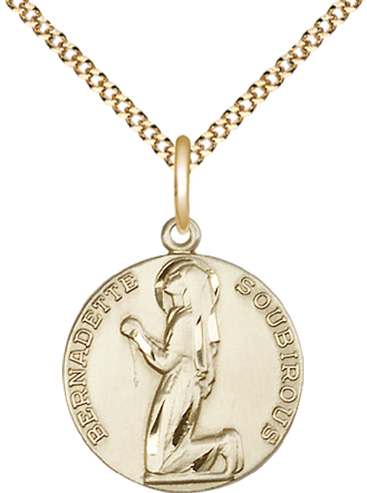 14kt Gold Filled Saint Bernadette Pendant on a 18 inch Gold Plate Light Curb chain
