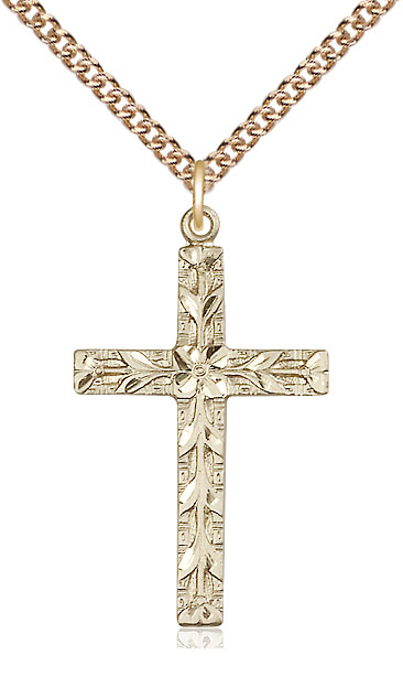 14kt Gold Filled Cross Pendant on a 24 inch Gold Filled Heavy Curb chain