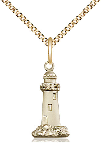 14kt Gold Filled Lighthouse Pendant on a 18 inch Gold Plate Light Curb chain
