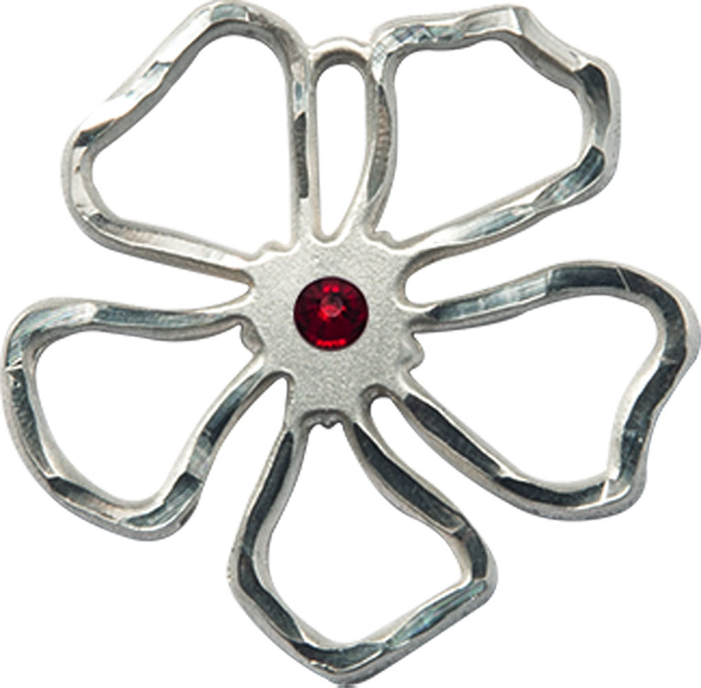 Sterling Silver Five Petal Flower Medal with a 3mm Garnet Swarovski stone