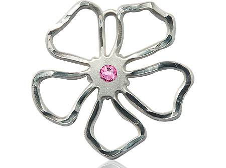 Sterling Silver Five Petal Flower Medal with a 3mm Rose Swarovski stone