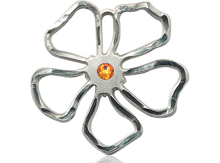 Sterling Silver Five Petal Flower Medal with a 3mm Topaz Swarovski stone