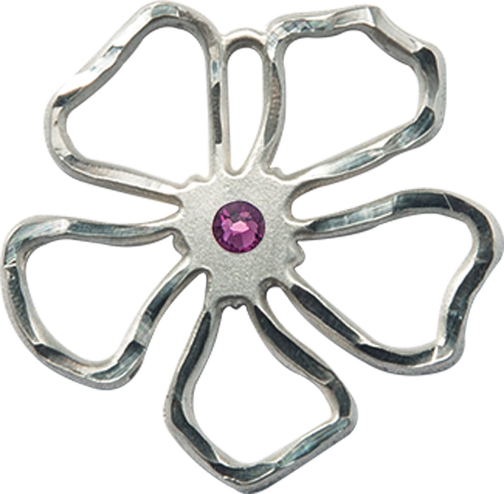 Sterling Silver Five Petal Flower Medal with a 3mm Amethyst Swarovski stone