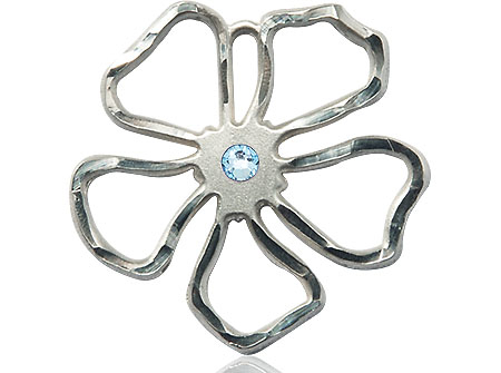 Sterling Silver Five Petal Flower Medal with a 3mm Aqua Swarovski stone