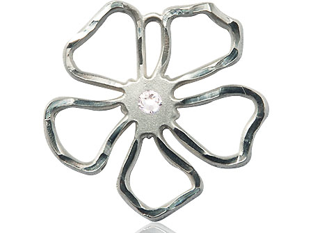 Sterling Silver Five Petal Flower Medal with a 3mm Crystal Swarovski stone