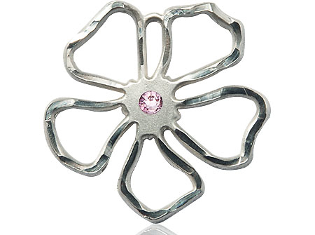 Sterling Silver Five Petal Flower Medal with a 3mm Light Amethyst Swarovski stone