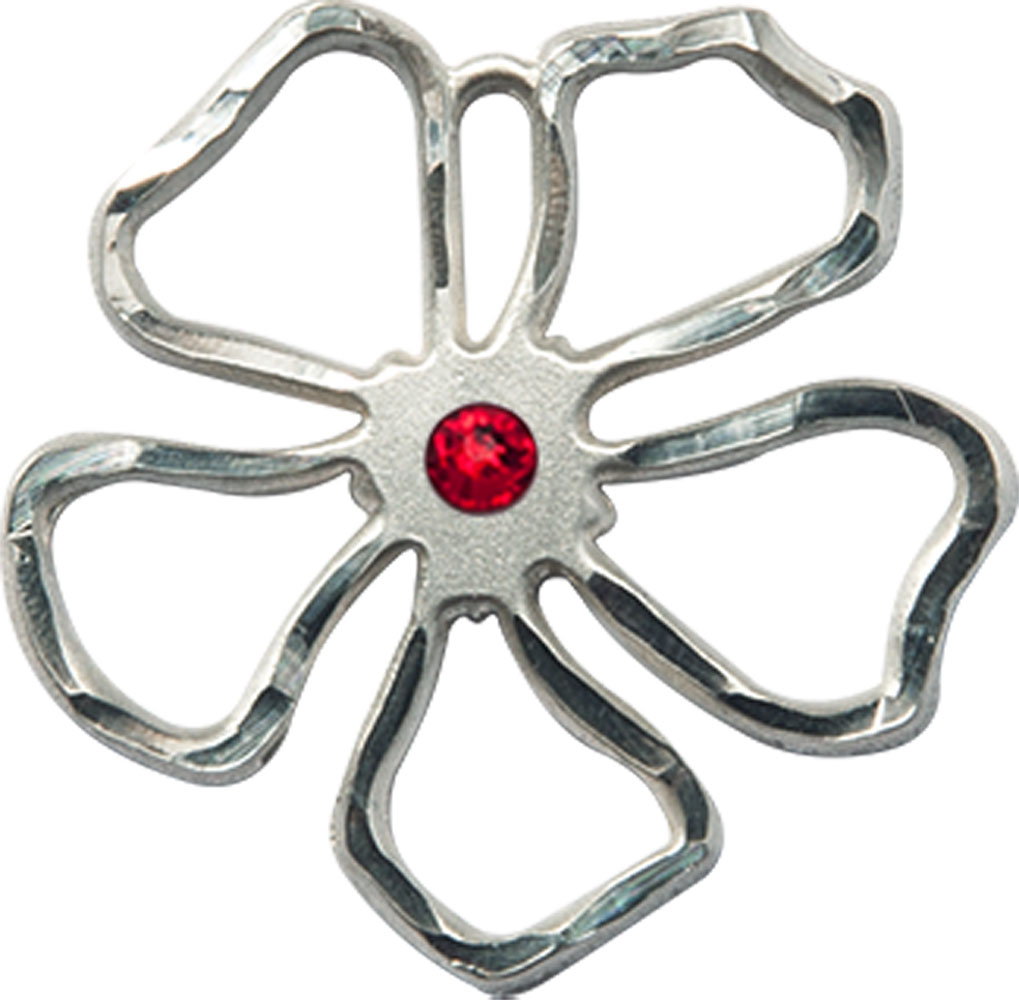 Sterling Silver Five Petal Flower Medal with a 3mm Ruby Swarovski stone