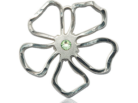 Sterling Silver Five Petal Flower Medal with a 3mm Peridot Swarovski stone