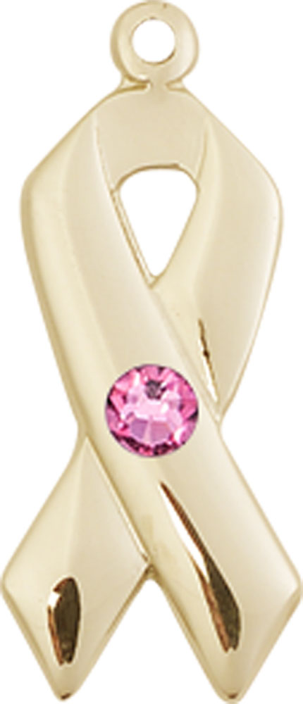 14kt Gold Filled Cancer Awareness Medal with a 3mm Rose Swarovski stone