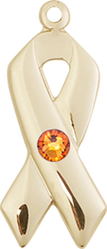 14kt Gold Filled Cancer Awareness Medal with a 3mm Topaz Swarovski stone