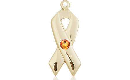 14kt Gold Filled Cancer Awareness Medal with a 3mm Topaz Swarovski stone