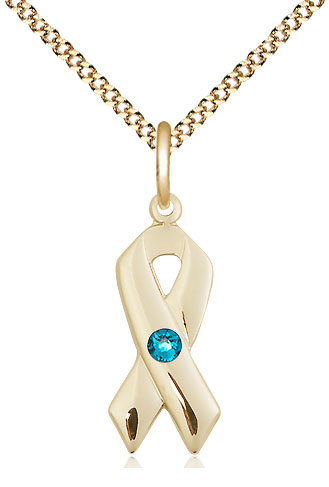 14kt Gold Filled Cancer Awareness Pendant with a 3mm Zircon Swarovski stone on a 18 inch Gold Plate Light Curb chain