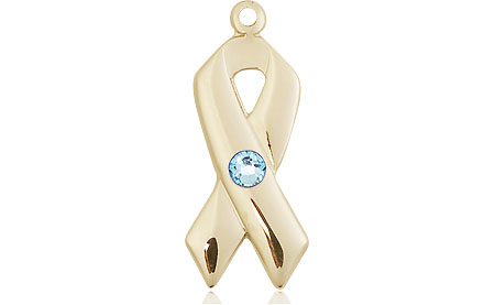 14kt Gold Filled Cancer Awareness Medal with a 3mm Aqua Swarovski stone