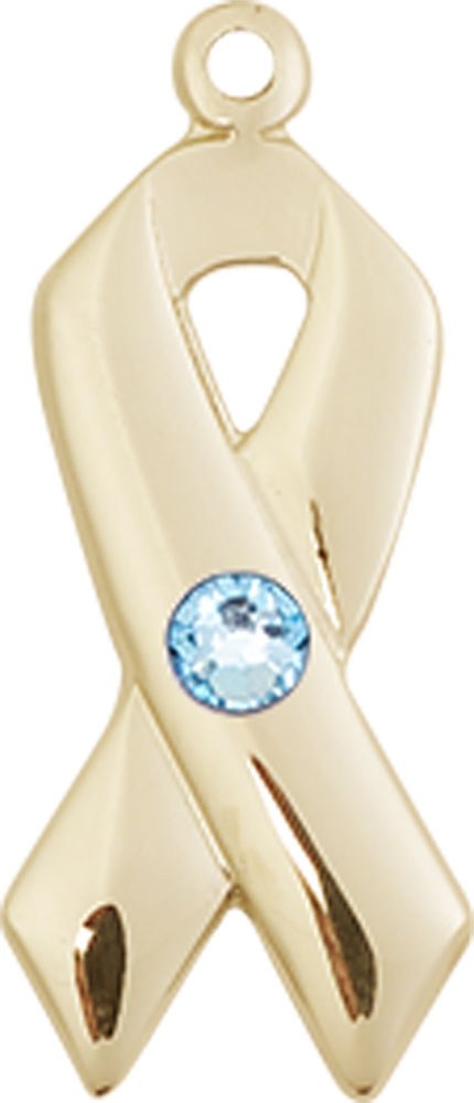 14kt Gold Filled Cancer Awareness Medal with a 3mm Aqua Swarovski stone