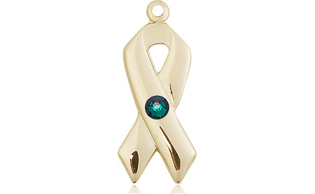 14kt Gold Filled Cancer Awareness Medal with a 3mm Emerald Swarovski stone
