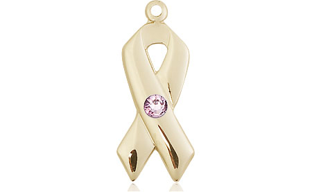 14kt Gold Filled Cancer Awareness Medal with a 3mm Light Amethyst Swarovski stone