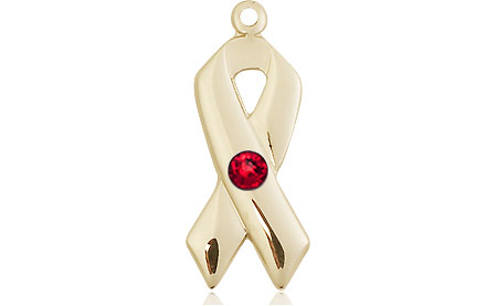 14kt Gold Filled Cancer Awareness Medal with a 3mm Ruby Swarovski stone