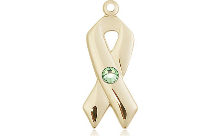 14kt Gold Filled Cancer Awareness Medal with a 3mm Peridot Swarovski stone