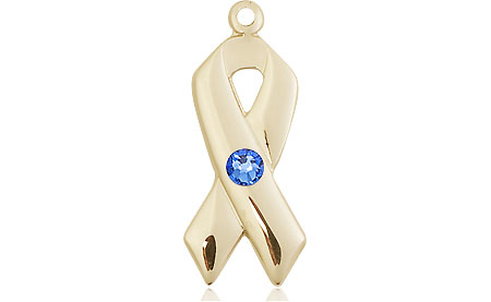 14kt Gold Filled Cancer Awareness Medal with a 3mm Sapphire Swarovski stone