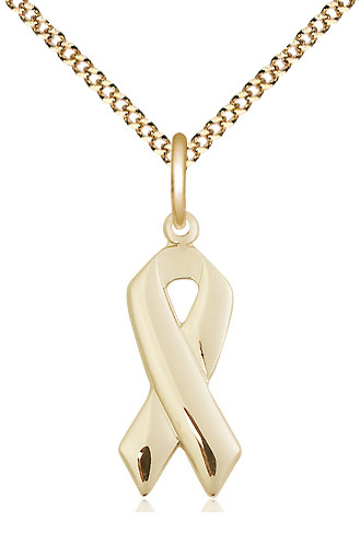 14kt Gold Filled Cancer Awareness Pendant on a 18 inch Gold Plate Light Curb chain